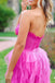 Sweetheart A-Line Hot Pink Tulle Ruffle Lace Long Prom Dresses GP681