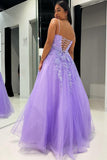 Sweetheart A-Line Lavender Tulle Long Prom Dresses with Appliques GP668