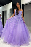 Sweetheart A-Line Lavender Tulle Long Prom Dresses with Appliques GP668