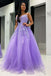 Sweetheart A-Line Lavender Tulle Long Prom Dresses with Appliques GP668
