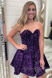 Sweetheart A line Sequins Purple Short Homecoming Dresses With Pocket GM618