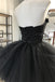 Sweetheart Black Tulle Short Homecoming Dress Appliques Preppy Dress GM688