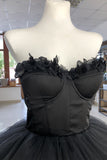 Sweetheart Black Tulle Short Homecoming Dress Appliques Preppy Dress GM688