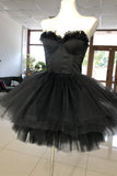 Sweetheart Black Tulle Short Homecoming Dress Appliques Preppy Dress GM688