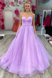 Sweetheart Lavender Tulle Long Prom Dress A-line Formal Gown GP829