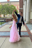 Sweetheart Pink Tulle Prom Dress Bridesmaid Dress with Ruffle Skirts GP735