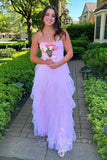 Sweetheart Pink Tulle Prom Dress Bridesmaid Dress with Ruffle Skirts GP735