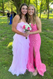 Sweetheart Pink Tulle Prom Dress Bridesmaid Dress with Ruffle Skirts GP735