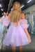 Sweetheart Puff Sleeves Tulle Short Homecoming Dresses, Cute Pink Party Gown GM694