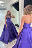 Sweetheart Purple A Line Satin Corset Prom Dress Backless Formal Dress GP736