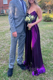 Sweetheart Purple Prom Dress A Line Sleek Evening Gowns with Slit GP727