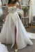 Unique Lace Applique Long Sleeves A-line Wedding Dresses Slit Bridal Gown PW560