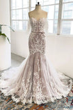 Unique Sleeves Sweetheart Lace Mermaid Wedding Dress with Appliques