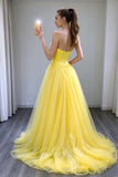 Yellow Simple Tulle Long Prom Dresses Strapless Formal Dress MG21