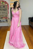 Elegant Pink Chiffon A-line V-Neck Ruffle Pleated Long Prom Dress  GP822