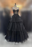 Pink Corset Tulle Tiered Prom Dresses A-line Long Formal Dress GP675