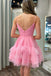 A-line V Neck Ruffle-Layers Tulle Pink Homecoming Dresses, Short Party Gown GM688