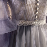 Puffy Sleeves Lavender Tulle Homecoming Dress, Short Prom Dress with Lace GM694