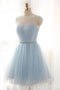 Light Blue Tulle Short Sweet 16 Dress Homecoming Dress With Beading GM374