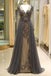 long sleeves grey floor length prom dress