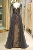 Gorgeous Sheer Long Sleeves Beaded Prom Dress Sleeveless Formal Gown GP394