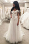 A-Line Cap Sleeves Tulle Wedding Dress With Lace Appliques PW163