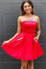 strapless homecoming dress fuchsia short prom dress with beading pockets