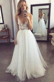 Custom Made V-neck Tulle Beach Wedding Dresses With Appliques PW130