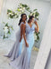 Mermaid V-neck Long Bridesmaid Dresses, Blue Wedding Party Dress PB46