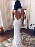 stunning mermaid crew neck lace wedding dresses with split