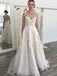 a line spaghetti tulle backless wedding dress with appliques