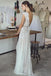 a line v neck chiffon lace backless wedding dress with beading
