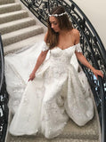 Mermaid Lace Appliques Off-the-Shoulder Wedding Dress with Detachable Train PW185