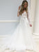 a line v neck tulle long sleeves wedding dress with appliques