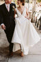 Simple Modern Wedding Dress A-Line V-Neck Satin Bridal Gown PW181