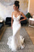 spaghetti straps sweep train lace appliques mermaid wedding dress