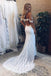 mermaid off the shoulder backless lace wedding dress with split