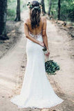 Boho Spaghetti Lace Mermaid Wedding Dress Backless Bridal Gown PW143
