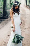 Boho Spaghetti Lace Mermaid Wedding Dress Backless Bridal Gown PW143