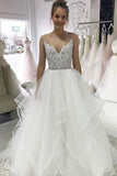 Princess V-neck Spaghetti Wedding Dress with Appliques Beading PW136