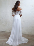 Boho Off Shoulder Lace Wedding Dresses Two Piece Bridal Gown PW65