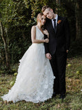 A-line V-Neck Sleeveless Wedding Dress with Appliques PW73