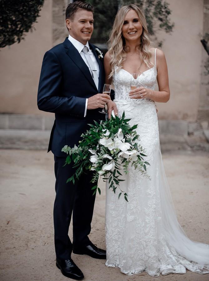 Spaghetti Straps Sheath Lace Wedding Dress, Boho Lace Bridal Gown PW58