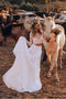 Boho Two Piece Beach Wedding Dresses Lace long Sleeves Bridal Gown PW82