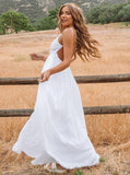 Spaghetti Straps Chiffon Backless Wedding Dress, A-Line Beach Bridal Gown PW62