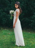 Cap Sleeves Sheath V-Neck Backless Wedding Dresses with Lace PW71