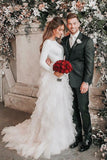 Princess Bateau Long Sleeves Tulle Wedding Dresses With Ruffles PW70