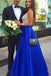 royal blue a line deep v neck beading long prom dresses with pockets