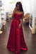 a line spaghetti sweetheart red satin long prom dresses with ruched