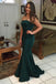 dark green elastic satin mermaid strapless prom evening dress